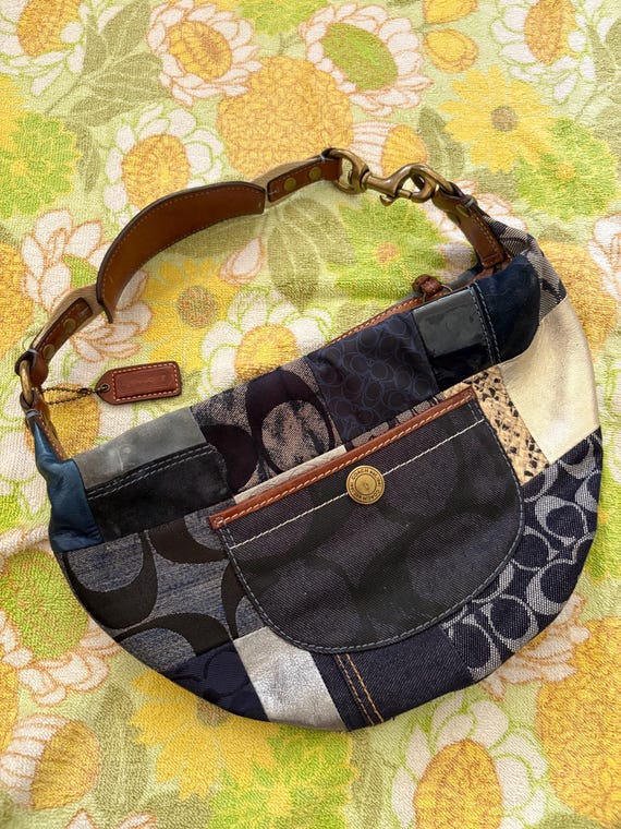 バッグ 00s coach archive patchwork denim y2k 00s Coach Denim Patchwork Pocket Hobo Shoulder Bag, Style #10019