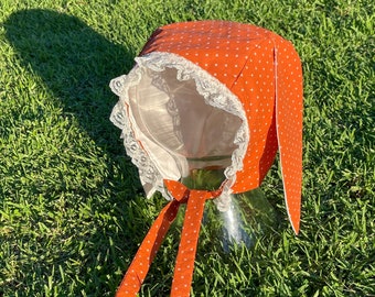 Bunny Bonnet | Halloween Lacy Orange & White Short Ears Bunny Hat