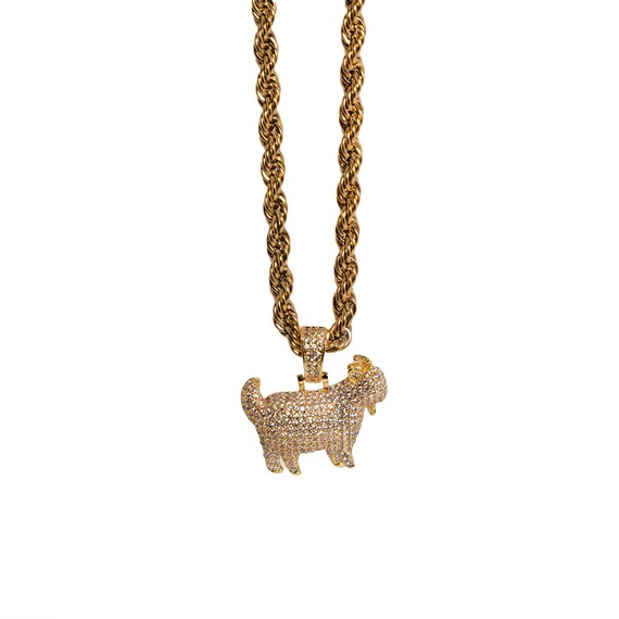 Iced Out Goat Pendant Cubic Zirconium Goat Pendant Gold Goat