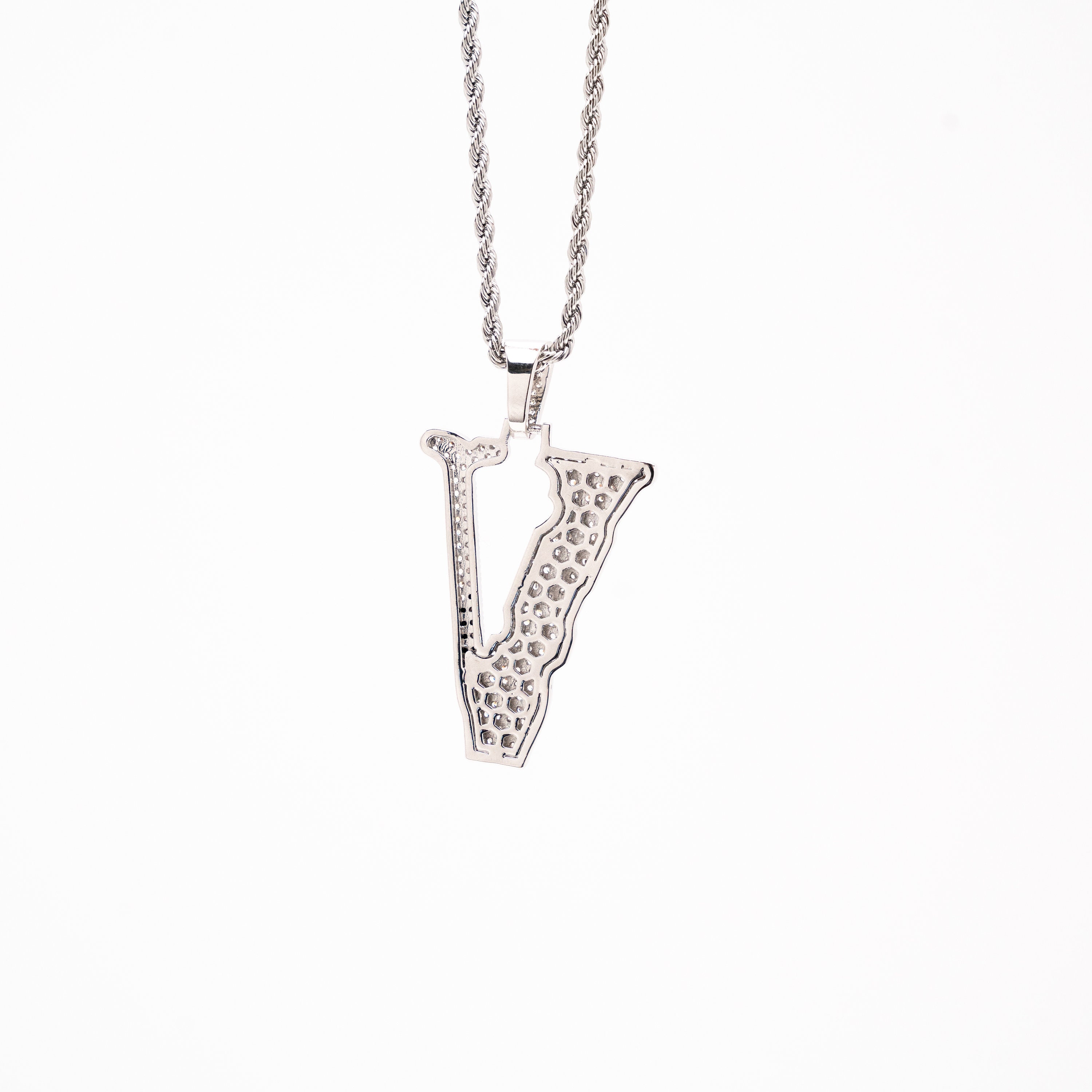 Iced Out V lone Pendant With Rope Chain Gold Vlone Pendant