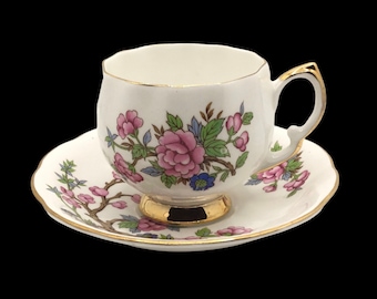 Royal Vale tea cup and saucer with pink blossom design