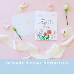 Cartão de Dia das Mães da Filha ou do Filho | Flores Lindas | Download Digital Instantâneo | Presente para a Mãe | Presente para a Avó | Madrasta