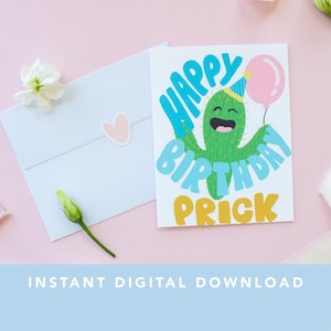 Cartão de feliz aniversário Prick Digital Download | Cartão de aniversário Mean Pun | Namorado | Presente de amigo | Irmã | Cartão de trocadilho Cactus | Download instantâneo