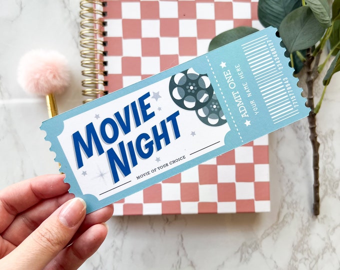 Personalized Movie Night Gift Ticket | Cinema Themed Gift Reveal Ticket | Customizable | Cute Date Night Gift | Movie Birthday Party