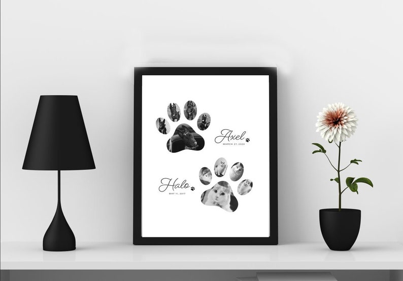 Personalized Paw Print Pet Photo Collage: Custom Pet Portrait (8x10) - Etsy