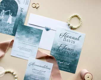 Black Smoke Wedding Invitation Set: Moody Script, Gothic Stationery
