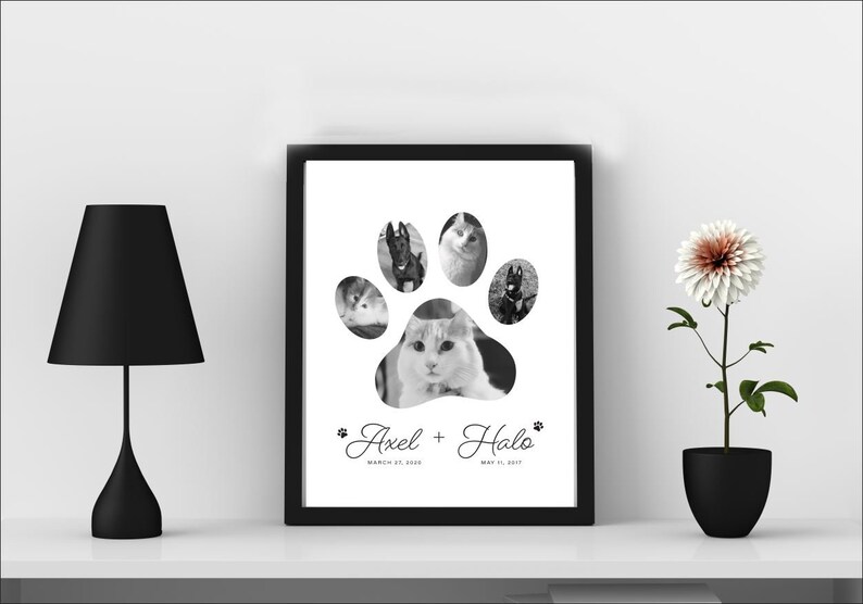 Personalized Paw Print Pet Photo Collage: Custom Pet Portrait (8x10) - Etsy
