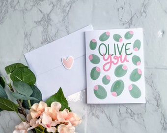 Olive You Valentines Day Card | Food Pun Card | Card Boyfriend | Card Girlfriend | Anniversary Card | Love Card - A2 Sized Greeting Card