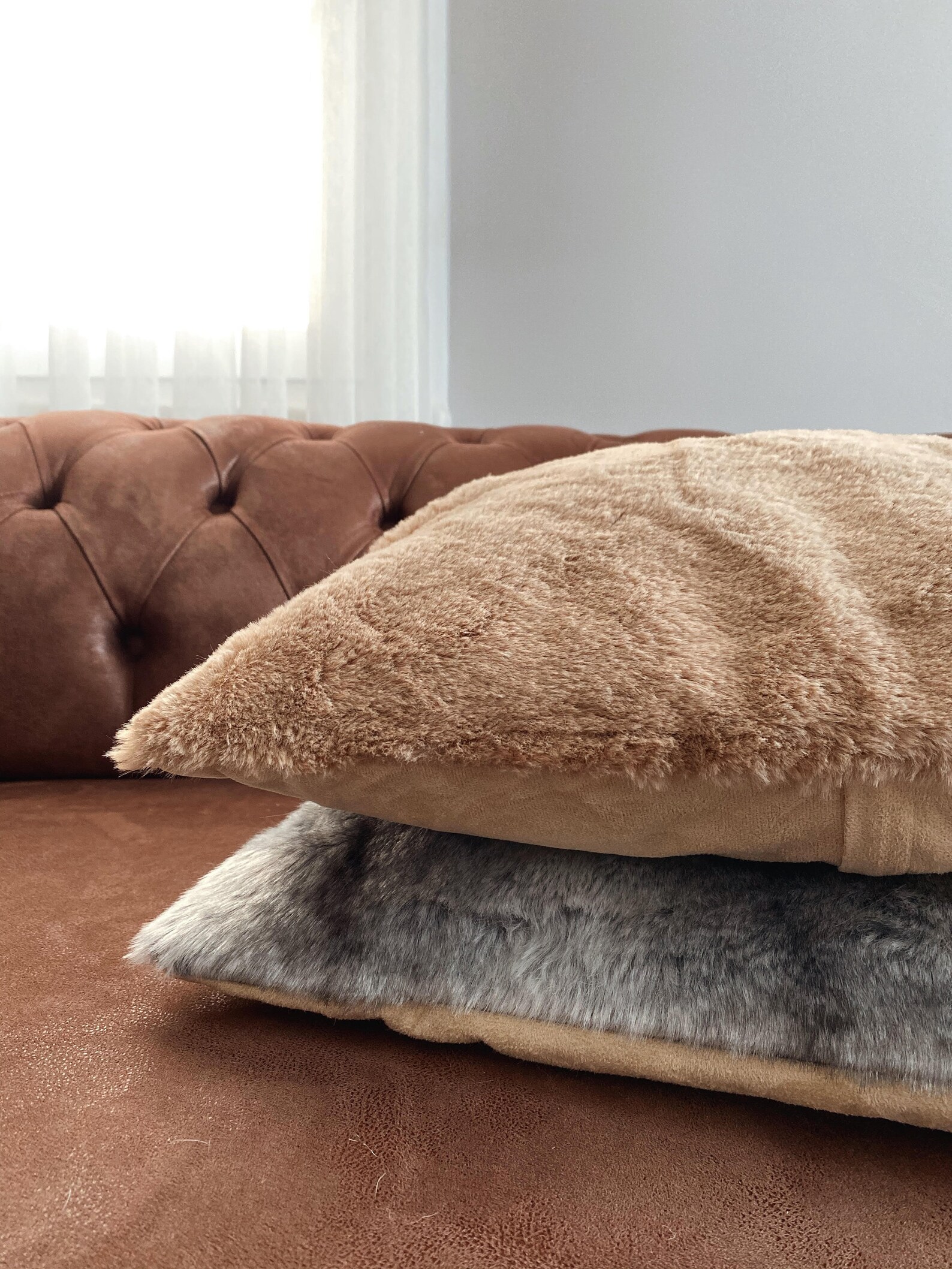 Fur Pillow Covers Faux Rabbit Fur Pillow Covers Light Brown Etsy