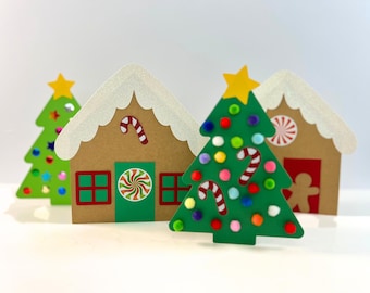 Caja de manualidades navideñas para niños, kit de manualidades navideñas, árbol de Navidad familiar ocupado, actividad de casa de jengibre, regalo de Navidad, caja de manualidades grande para niños
