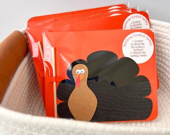 Thanksgiving decor kids make Thanksgiving table idea turkey craft kid party favor turkey rainbow scratch art activity holiday goody bag kids