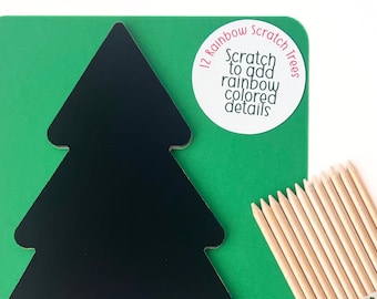 Rainbow scratch paper tree shape magic scratch art supply kids Christmas party holiday idea for classroom kids winter art Christmas tree