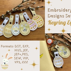 ITH Snap tab Easter Egg Key Fob Design - Easter Egg Machine Embroidery Key Fob - 4x4 hoop - Instant Download