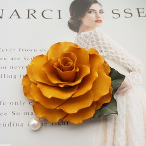 Yellow Brocade Rose Brooch Pin, Fabric Flower Pin Brooch, Hair Accessory, Yellow Pin, Fabric Rose Brooch Pin