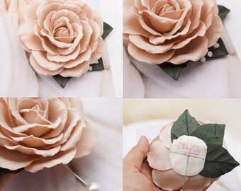 Cream Brocade Fabric Rose Flower Pin Brooch, Gift For Mother, Gift for Mom, Mother's Day Gift, Gift for Mother's Day, Fabric Flower Pin