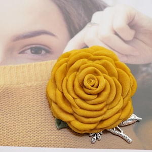 Tiny Yellow Brocade Fabric Rose Flower Pin Brooch, Customizable Fabric Brooch Handmade, Fabric Flower Pin, Handmade Jewelry