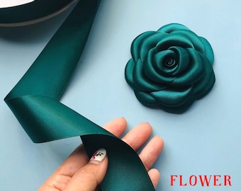 FARUTA 3 cm satijnen lint roze bloemen mini lint strikken rozen bloemen met blad bruiloft bruid applicaties (roze