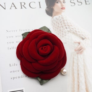 Sapa Red Velvet Rose Pin Brooch, Handmade Flower Brooch, Fabric Flower Pin, Hair Accessory, Fabirc Rose Brooch