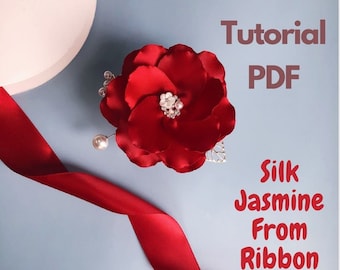 Tutorial SILK JASMINE Brooch DIY ribbon Flower making, Without flowermaking tools, pdf e book, Silk Ribbon Floral Diy How to make
