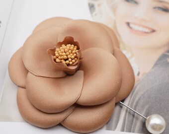 BROWN Matte Silk Rose Pin Brooch, Handmade Flower Brooch, Fabric Flower Pin, Hair Accessory, Fabirc Rose Brooch