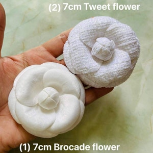 Tweet, Brocade, Silk Satin WHITE Handmade Fabric Camellia Flower Pin Brooch For Women And Men, Handmade Gift Ideas