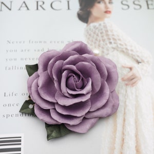 Purple Brocade Fabric Rose Flower Pin Brooch, Customizable Fabric Brooch Handmade, Fabric Flower Pin