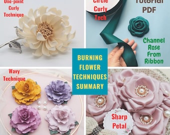 4 MAIN TECHNIQUES to make Burning FLower From Fabric, Ribbon, DIY Tutorial Flower Making, Without flowermaking tools, pdf e book