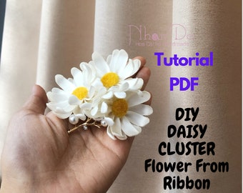 Anleitung DAISY CLUSTER Stoffband BLUME machen, ohne Blumenwerkzeuge, pdf e book, Silk Ribbon Floral Diy How to make