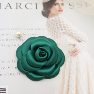 Green Silk Rose Flower Pin Brooch, Handmade Fabric Brooch Pin, Silk Brooch Pin Handmade Flower Pins, Hair Accessory