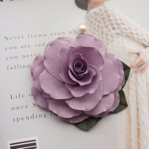 Purple Brocade Rose Brooch Pin, Fabric Flower Pin Brooch, Hair Accessory, Yellow Pin, Fabric Rose Brooch Pin