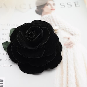 BLACK VELVET ROSE Pin Brooch, Handmade Flower Brooch, Fabric Flower Pin, Hair Accessory, Fabirc Rose Brooch