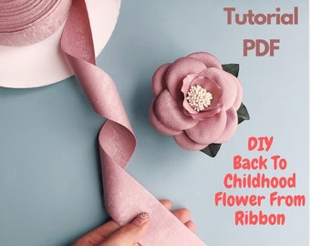 TUTORIAL Back To Childhood RIBBON FLOWER  making, Without flowermaking tools, pdf e book, Fabric Ribbon Floral Diy How to make