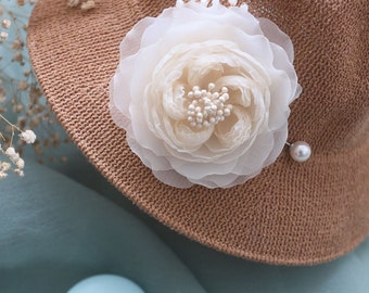 Cream Chiffon Juliet Rose Pin Brooch, Bridal, Handmade Fabric Brooch Pin, Silk Brooch Pin Handmade Flower Pins, Hair Accessory
