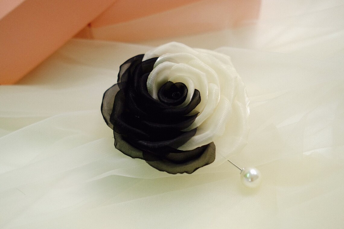 Black and White Silk Flower Pin Fabric Flower Brooch Brooch Etsy UK