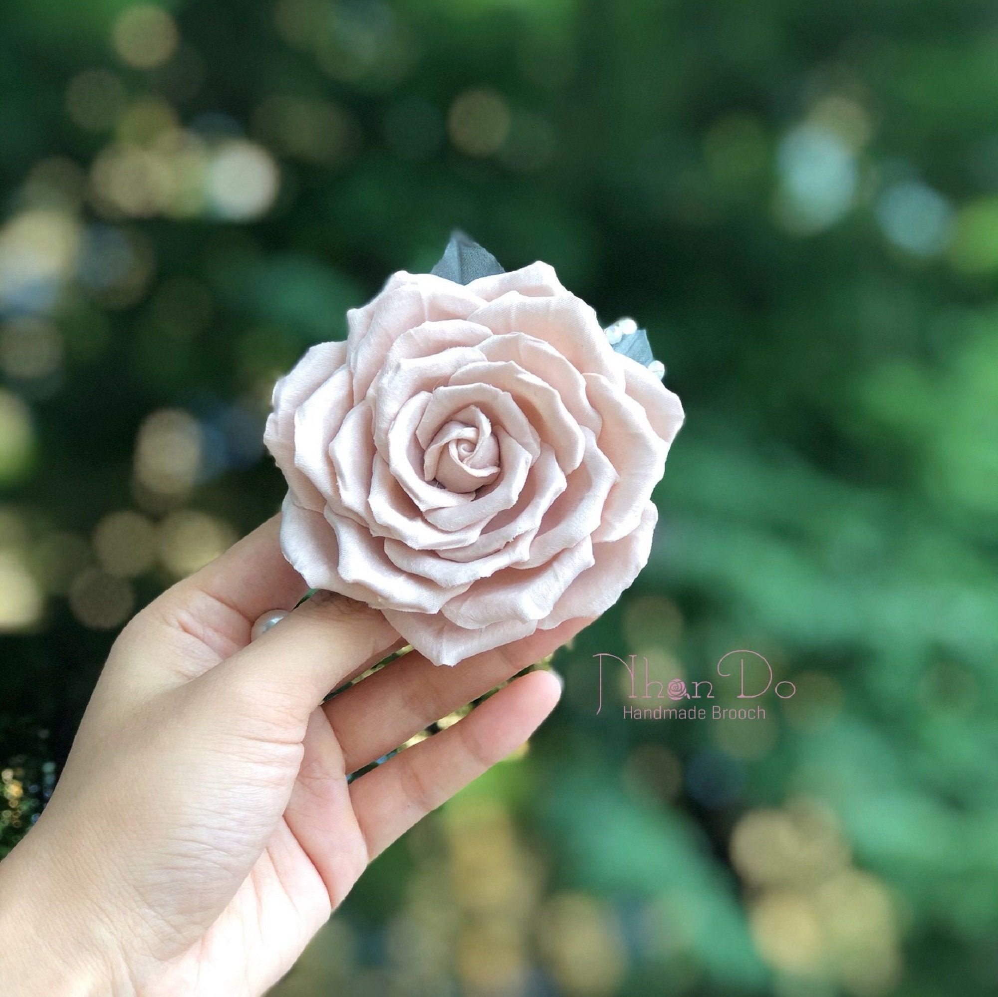 Cream Brocade Fabric Rose Flower Pin Brooch, Gift for Mother, Gift for Mom, Mother's Day Gift