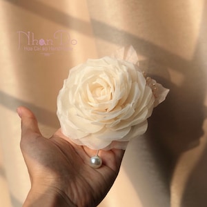 CREAM Chiffon Fabric ROSE Brooch, Fabric Brooch Pin, Hair Accessory, Mother&#39;s Day Gift, Gift For Mom, Gift For Mother Handmade