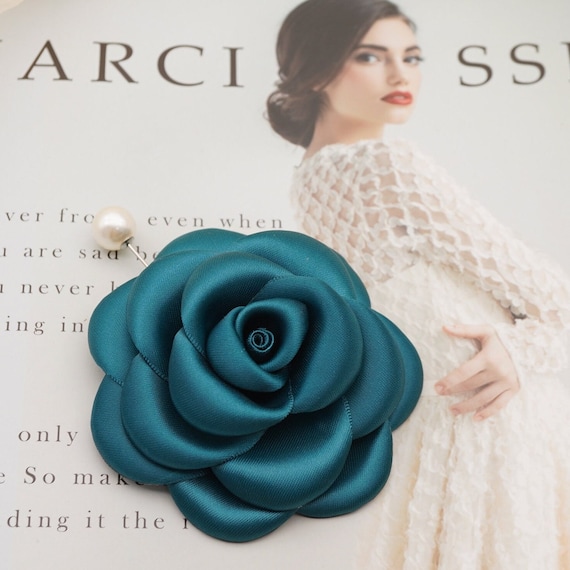 Teal Silk Rose Brooch Pin: Handmade Fabric Flower Accessory - Etsy