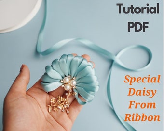 Tutorial Semi-Circular DAISY Stoffband BLUME machen, ohne blumenherstellungswerkzeuge, pdf e book, Silk Ribbon Floral Diy How to make