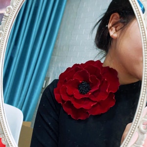 BIG SIZE 16-17cm Red Velvet Rose Pin Brooch, Handmade Flower Brooch, Fabric Flower Pin, Hair Accessory, Fabirc Rose Brooch