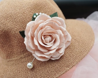 Cream Brocade Fabric Rose Flower Pin Brooch, Gift For Mother, Gift for Mom, Mother's Day Gift, Gift for Mother's Day, Fabric Flower Pin