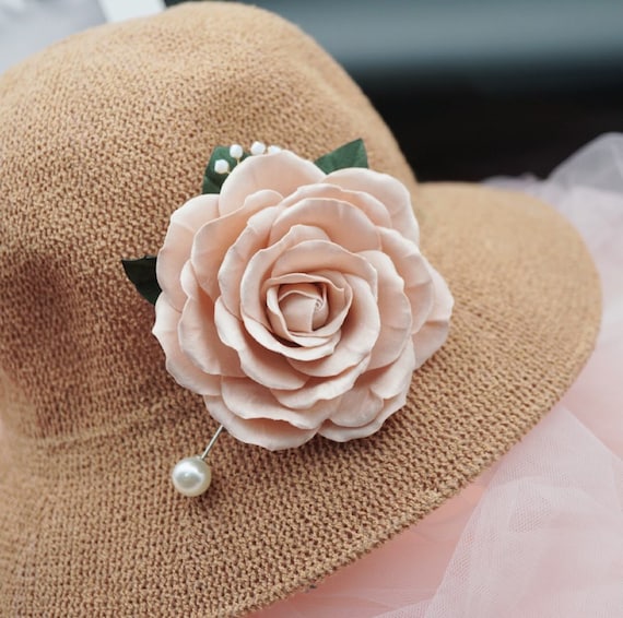 Cream Brocade Fabric Rose Flower Pin Brooch, Gift for Mother  display picture 2