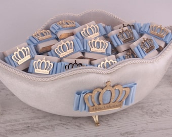 Baby Chocolate, Baby Boy Chocolate, Personalized Baby Boy Chocolate in Velvet Gondola ,Mirrored Nametags And Details,