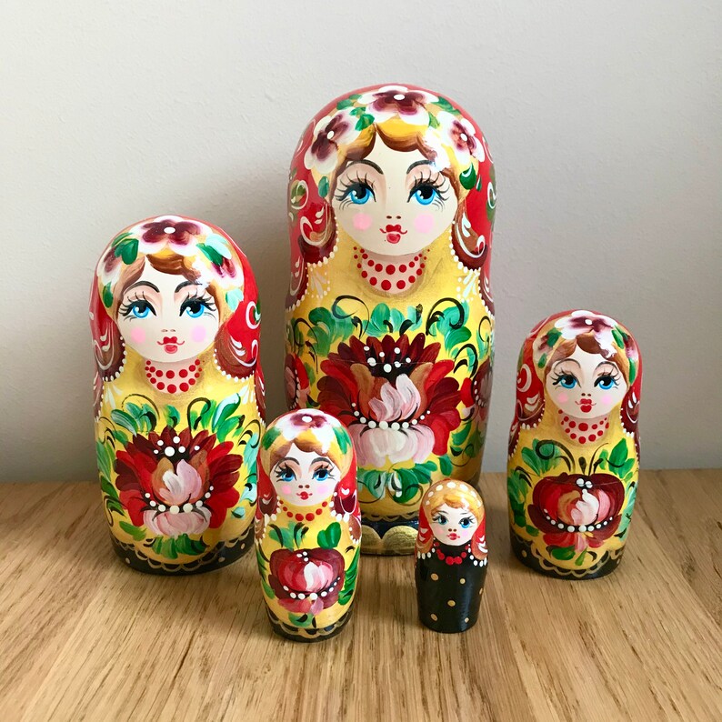Ukrainian Nesting Doll in Red Petrykivka Style 5 pcs 65 Etsy