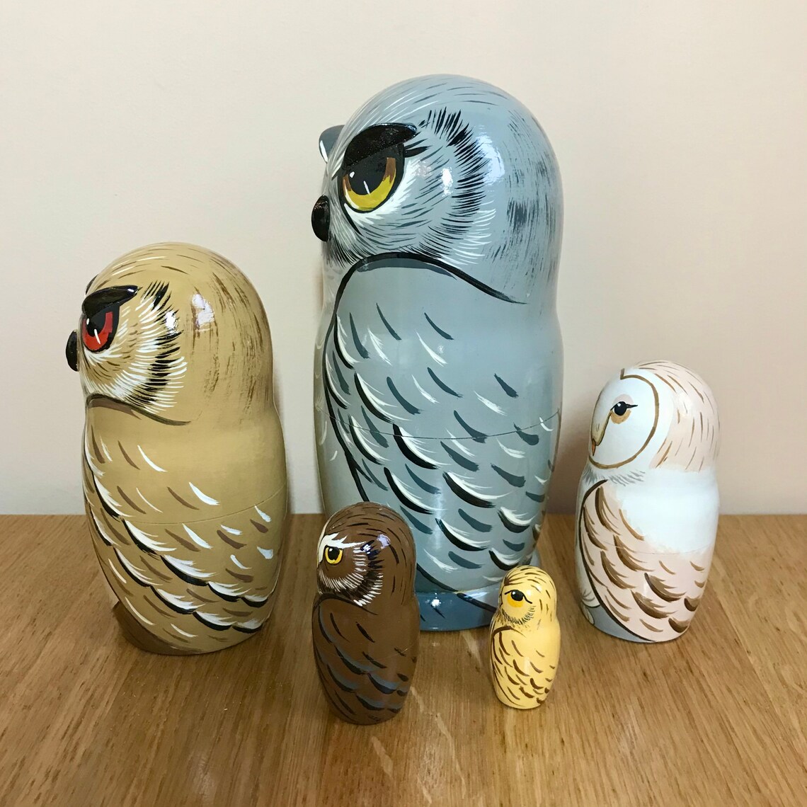 Matryoshka Owls Nesting Doll 5pcs 65 Hand Painted Wooden Etsy