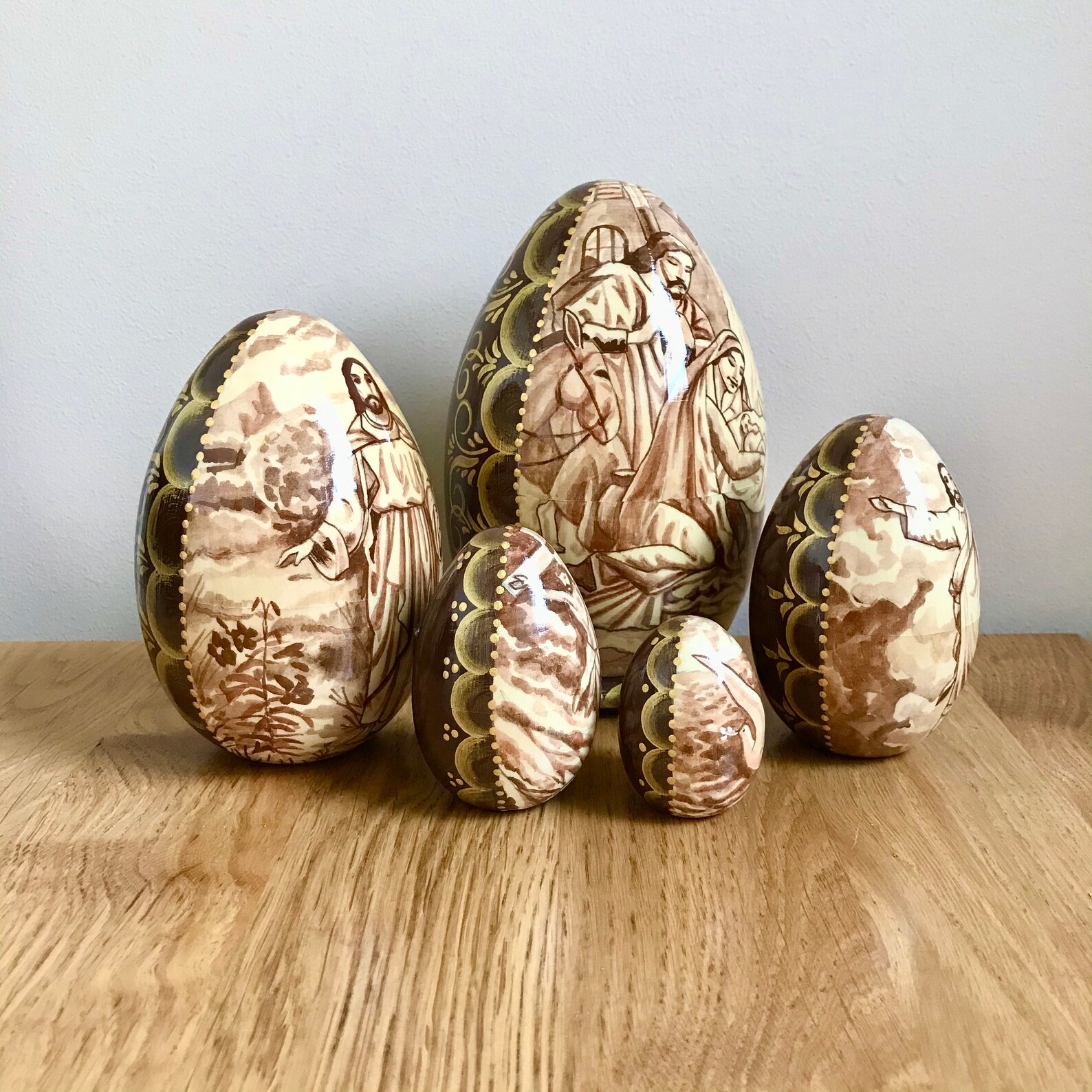 Christmas Nesting Doll Eggs 5 pcs 56 Christmas Wooden Etsy