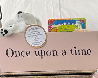 Baby Library, Large Wooden Box, Once upon a time, baby book box, nursery storage, baby girl gift, baby boy gift, baby shower gift