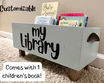 Children's library box, baby book box, book storage, nursery storage, baby girl gift, baby boy gift, bookcase, baby shower gift, kids books