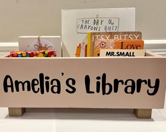 Personalized Children's library box, baby book box, book storage, nursery storage, baby girl gift, baby boy gift, bookcase, baby shower gift
