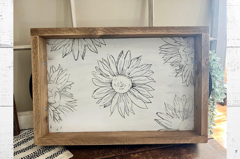 Sunflower lover gifted, sunflower tray, valet tray catchall, valet tray wood, carrying tray, coffee table tray, gift-for-sunflower lover image 2