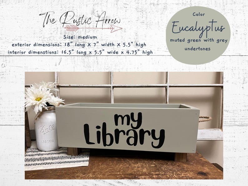 Children's library box, baby book box, book storage, nursery storage, baby girl gift, baby boy gift, bookcase, baby shower gift, kids books Eucalyptus